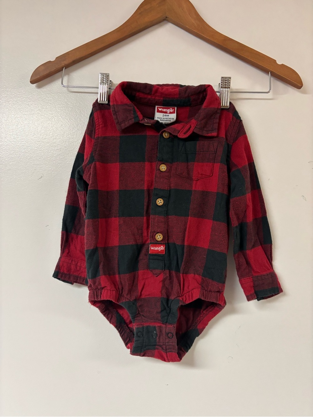 Wrangler Red & Black Buffalo Plaid Long-Sleeve One-Piece